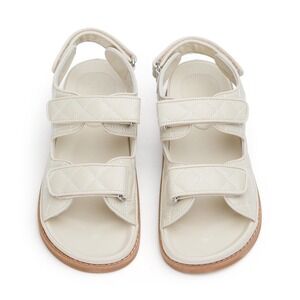 Tony Bianco Hiranni Sandals Cream‎ Quilted Leather Adjustable Strap Flats 38 7.5